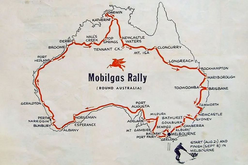 1957 Mobilgas Round Australia Rally map