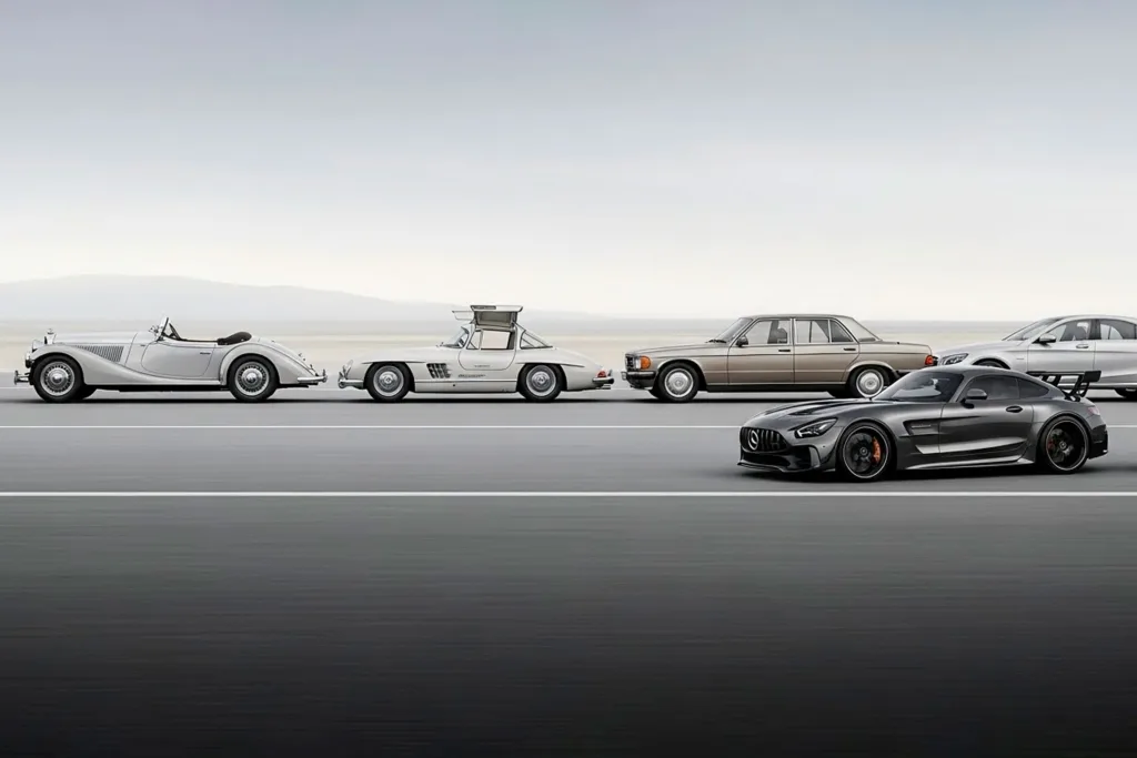 All main Mercedes-Benz cars from first to the last in one picture