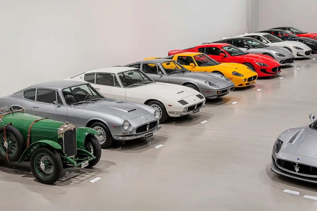 Many Maserati cars on one photo. from first old model till last